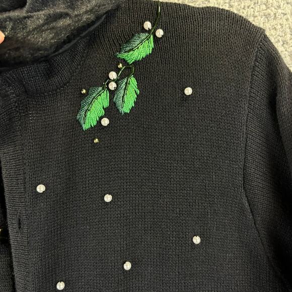 VTG 90s Womens Ugly Christmas Sweater Large Faux Fur Floral Beaded BP Design - Picture 4 of 13